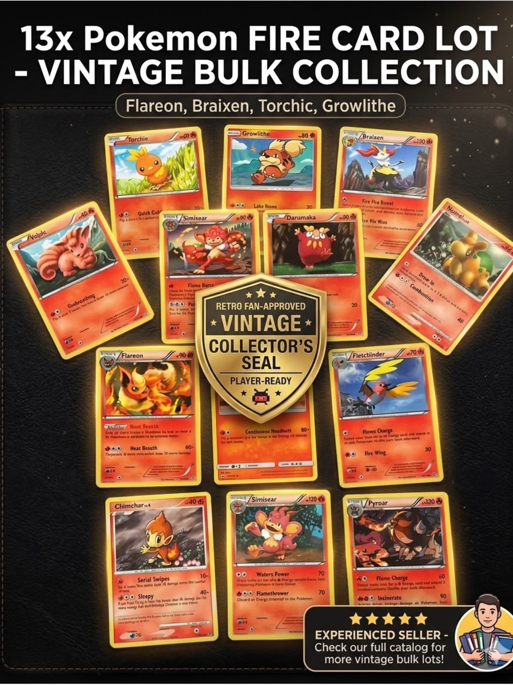Lot 12 - Pokemon Fire Card Lot - Flareon, Reverse Holos, Chimchar - Retro Bulks
